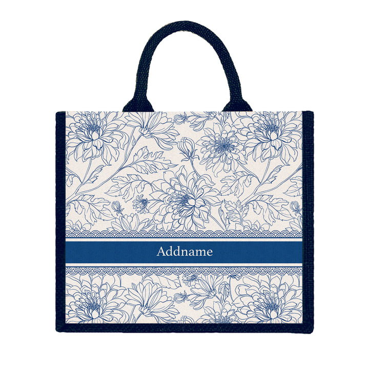 Teezbee.com - Chrysanths Artline Series Jute Tote Bag (Large | Navy | Classic)