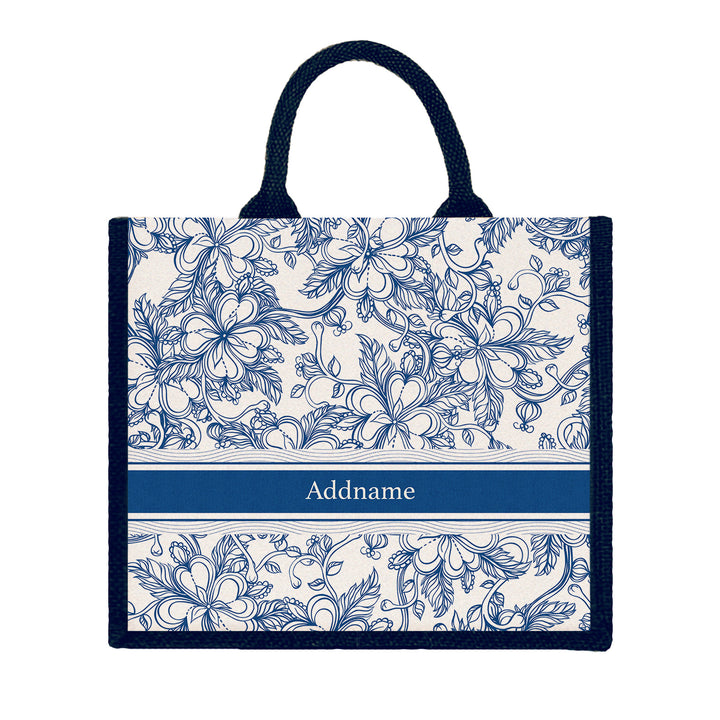 Teezbee.com - Floral Artline Series Jute Tote Bag (Large | Navy | Classic)