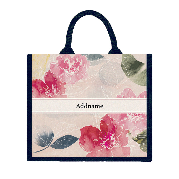 Teezbee.com - Floral Hues Flora Series Jute Tote Bag (Large | Navy | Classic)