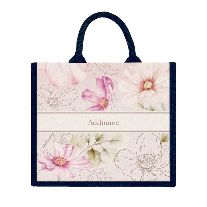 Teezbee.com - Floral Verse Flora Series Jute Tote Bag (Large | Navy | Classic)