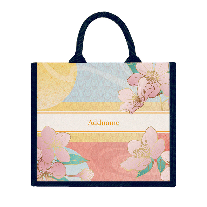 Teezbee.com - Zen Blossom Oriental Series Jute Tote Bag (Large | Navy | Classic)