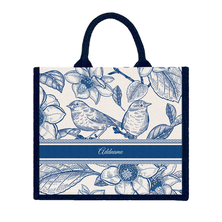 Teezbee.com - Vintage Birds Artline Series Jute Tote Bag (Large | Navy | Signature)