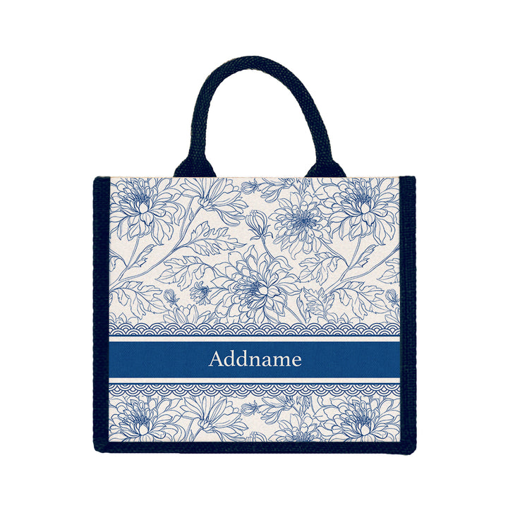 Teezbee.com - Chrysanths Artline Series Jute Tote Bag (Medium | Navy | Classic)