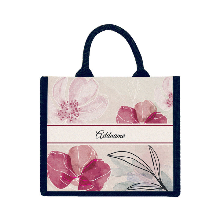 Teezbee.com - Floral Flourish Flora Series Jute Tote Bag (Medium | Navy | Signature)