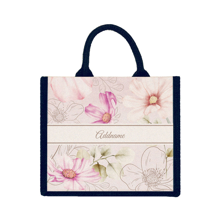 Teezbee.com - Floral Verse Flora Series Jute Tote Bag (Medium | Navy | Signature)