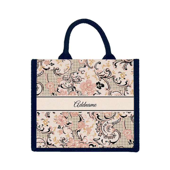 Teezbee.com - Imperial Charm Oriental Series Jute Tote Bag (Medium | Navy | Classic)