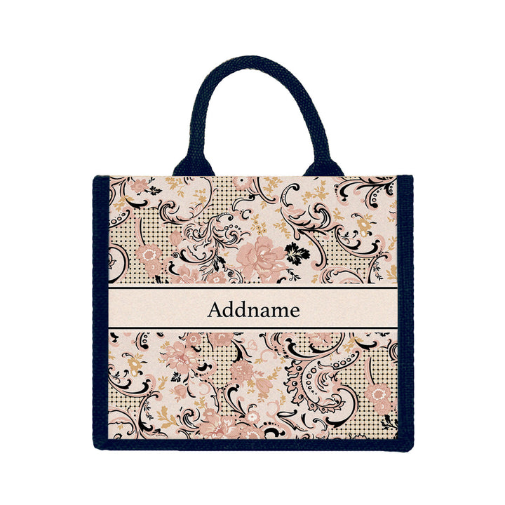 Teezbee.com - Imperial Charm Oriental Series Jute Tote Bag (Medium | Navy | Signature)