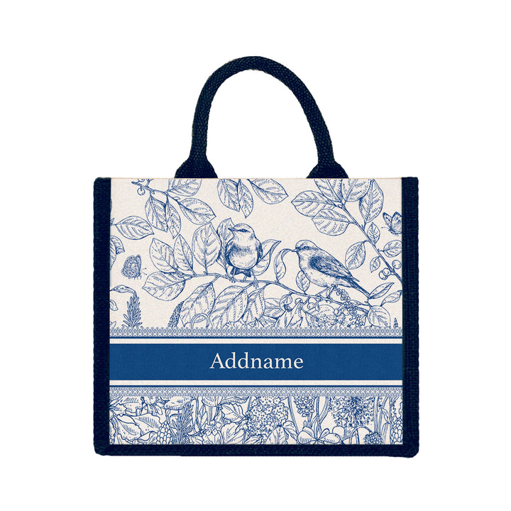 Teezbee.com - Song Birds Artline Series Jute Tote Bag (Medium | Navy | Classic)