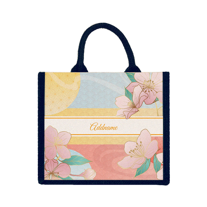 Teezbee.com - Zen Blossom Oriental Series Jute Tote Bag (Medium | Navy | Signature)