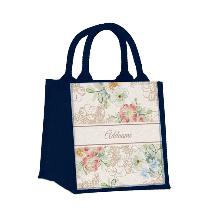 Teezbee.com - Abstract Fleur Flora Series Jute Tote Bag (Small | Navy | Signature)