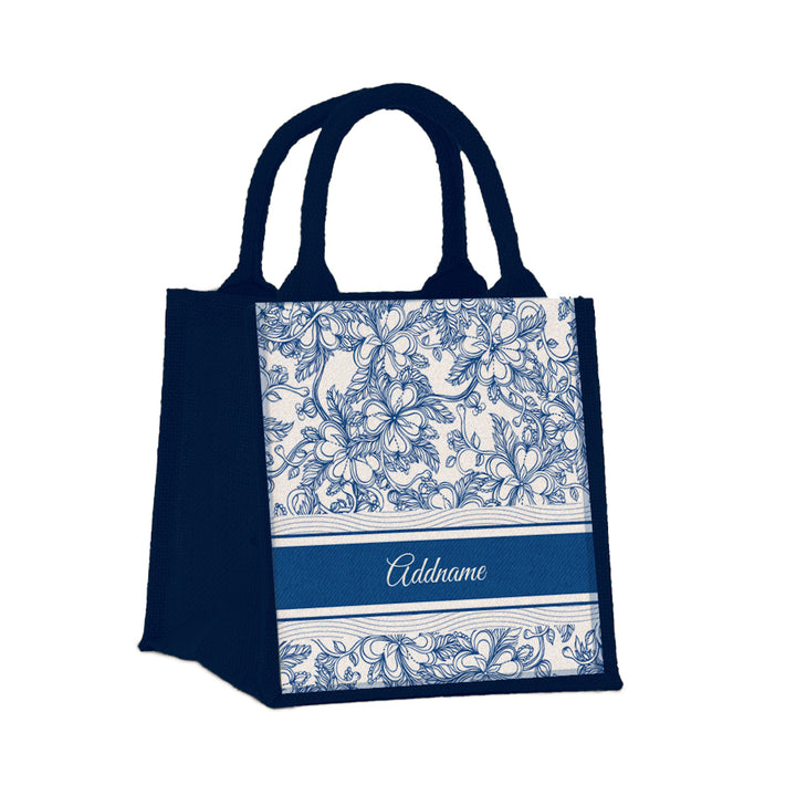 Teezbee.com - Floral Artline Series Jute Tote Bag (Small | Navy | Signature)