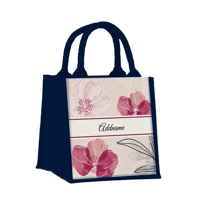 Teezbee.com - Floral Flourish Flora Series Jute Tote Bag (Small | Navy | Signature)