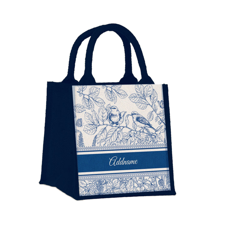 Teezbee.com - Song Birds Artline Series Jute Tote Bag (Small | Navy | Signature)