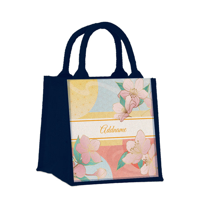 Teezbee.com - Zen Blossom Oriental Series Jute Tote Bag (Small | Navy | Signature)