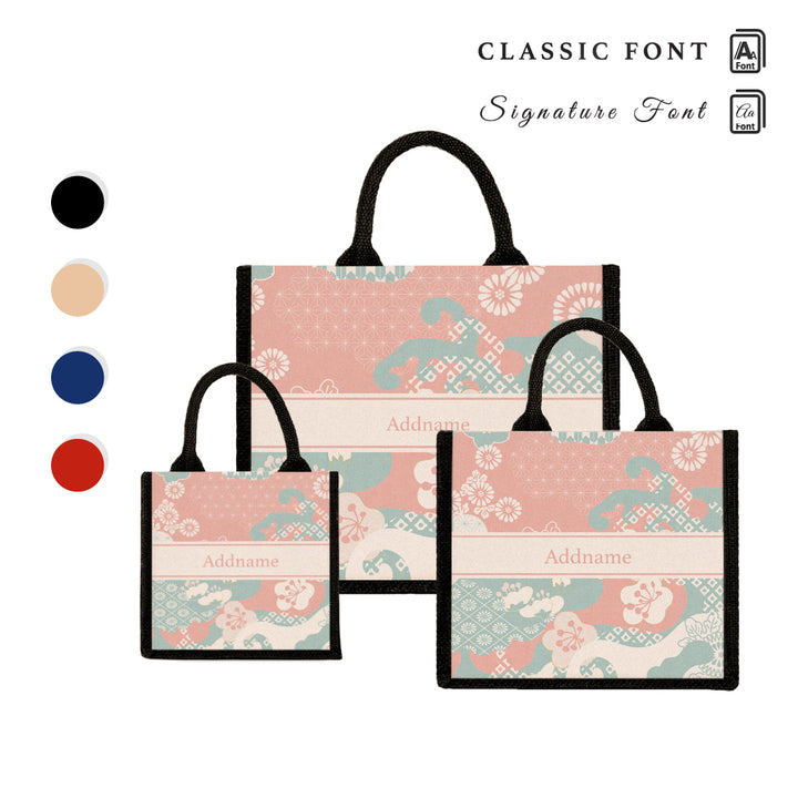 Teezbee.com - Rosy Cherry Blossom Oriental Series Jute Tote Bag (Black)