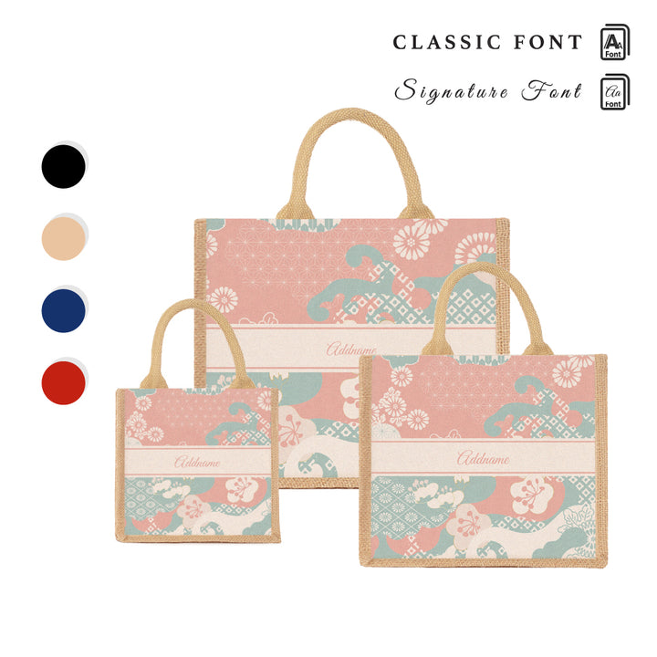 Teezbee.com - Rosy Cherry Blossom Oriental Series Jute Tote Bag (Natural)