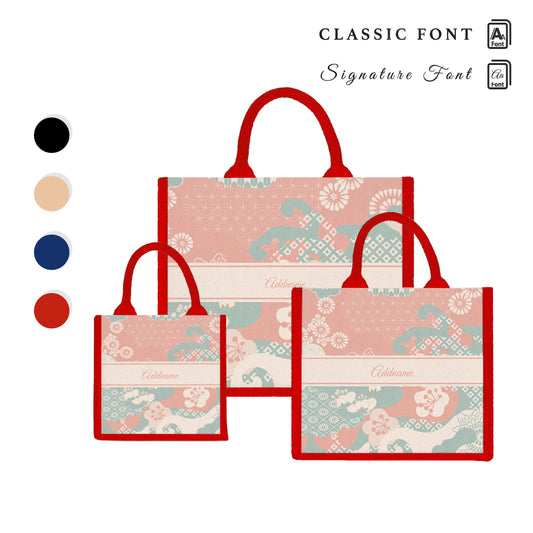 Teezbee.com - Rosy Cherry Blossom Oriental Series Jute Tote Bag (Red)