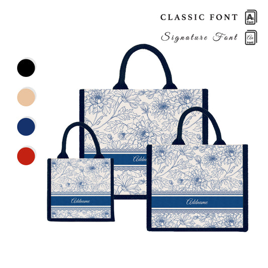 Teezbee.com - Chrysanths Artline Series Jute Tote Bag (Navy)