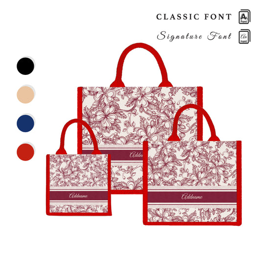 Teezbee.com - Floral Artline Series Jute Tote Bag (Red)