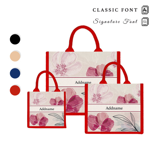 Teezbee.com - Floral Flourish Flora Series Jute Tote Bag (Red)