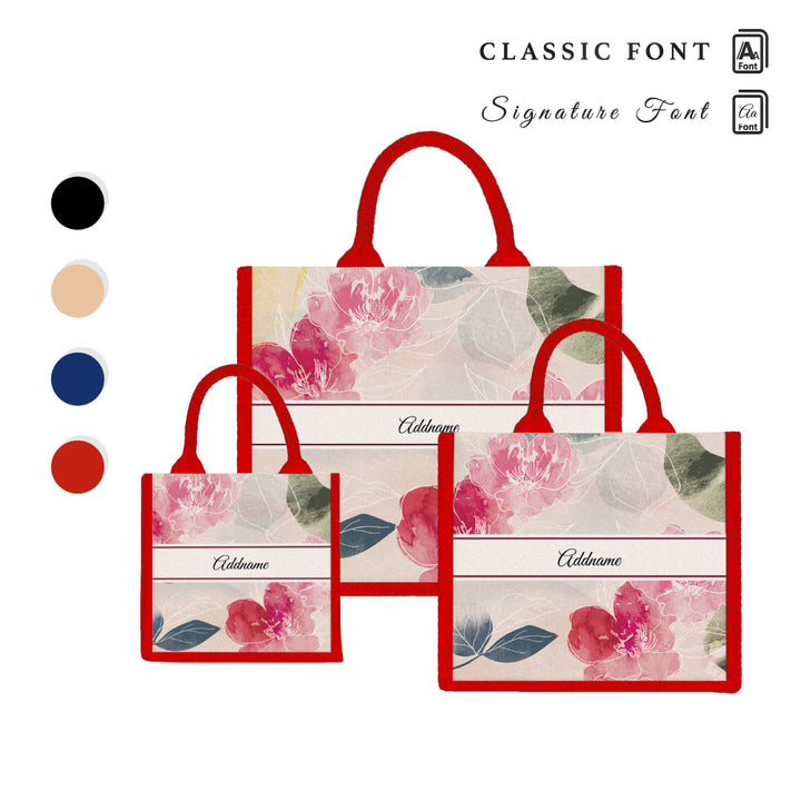 Teezbee.com - Floral Hues Flora Series Jute Tote Bag (Red)