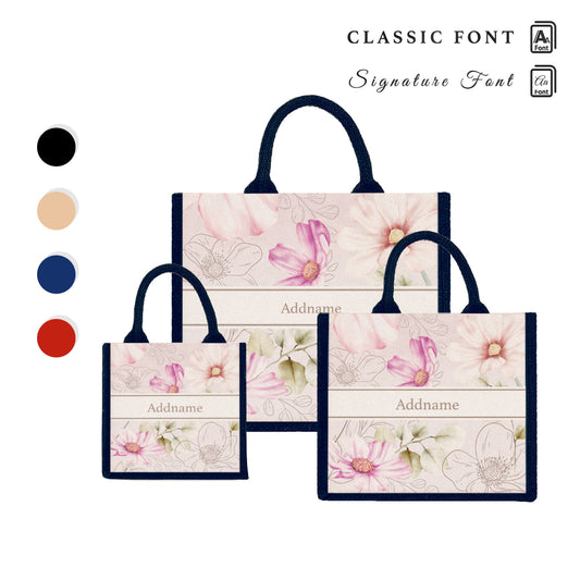 Teezbee.com - Floral Verse Flora Series Jute Tote Bag (Navy)