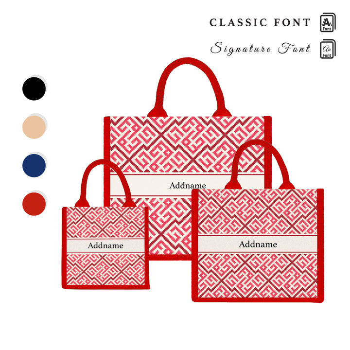 Teezbee.com - Linear Cubic Moroccan & Mosaic Series Jute Tote Bag (Red)