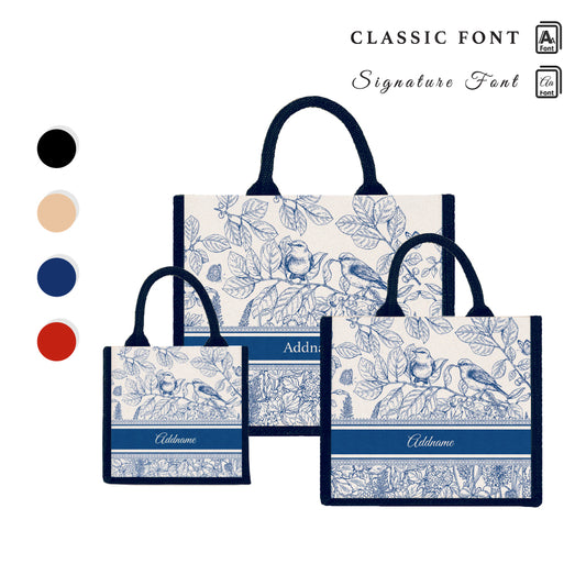 Teezbee.com - Song Birds Artline Series Jute Tote Bag (Navy)
