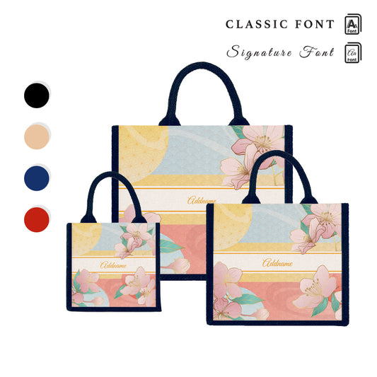 Teezbee.com - Zen Blossom Oriental Series Jute Tote Bag (Navy)
