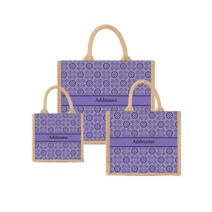 Teezbee.com - Mosaic Ornament Purple Jute Tote Bag (Natural)