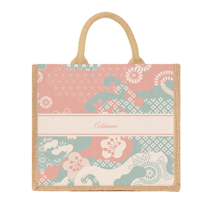 Teezbee.com - Rosy Cherry Blossom Oriental Series Jute Tote Bag (Large | Natural | Signature)