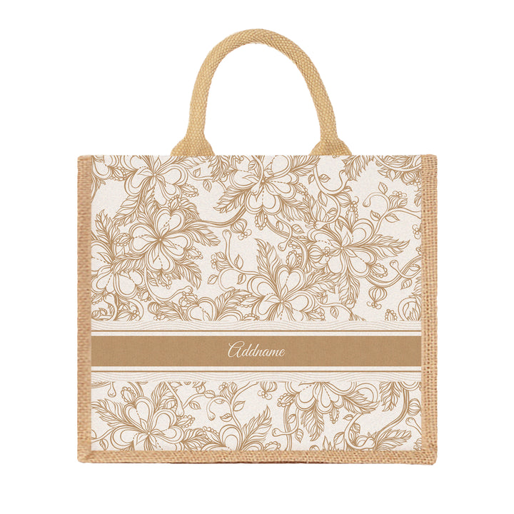 Teezbee.com - Floral Artline Series Jute Tote Bag (Large | Natural | Signature)