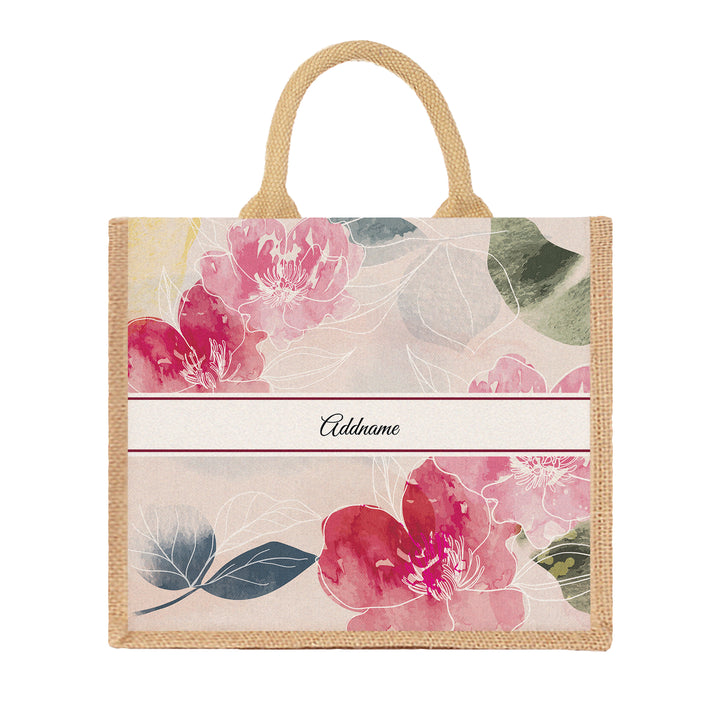 Teezbee.com - Floral Hues Flora Series Jute Tote Bag (Large | Natural | Signature)