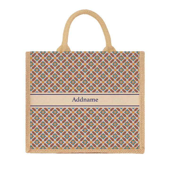 Teezbee.com - Moroccan Damask Orange Jute Tote Bag (Natural | Large)