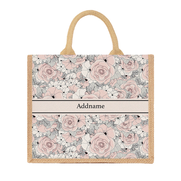 Teezbee.com - Pink Roses Jute Tote Bag (Natural | Large)