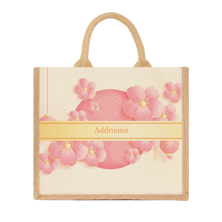 Teezbee.com - Pink Sakura Jute Tote Bag (Natural | Large)