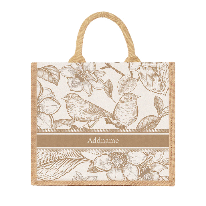 Teezbee.com - Vintage Birds Artline Series Jute Tote Bag (Large | Natural | Classic)