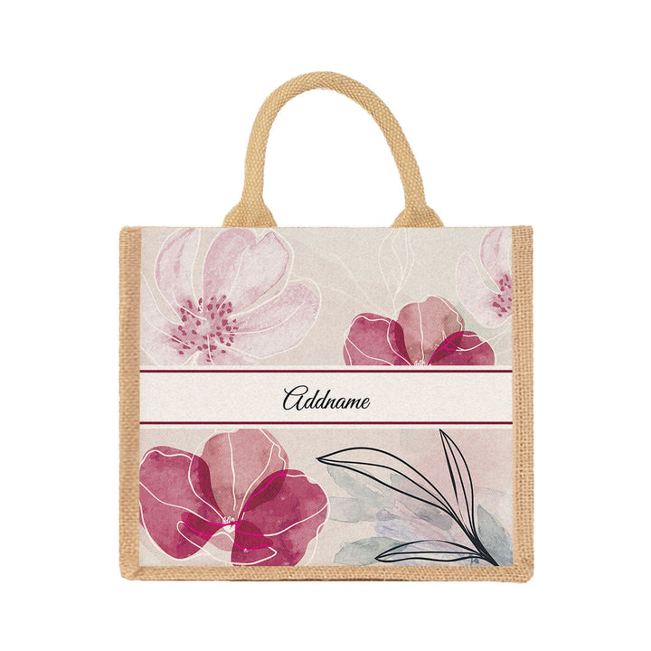 Teezbee.com - Floral Flourish Flora Series Jute Tote Bag (Medium | Natural | Signature)