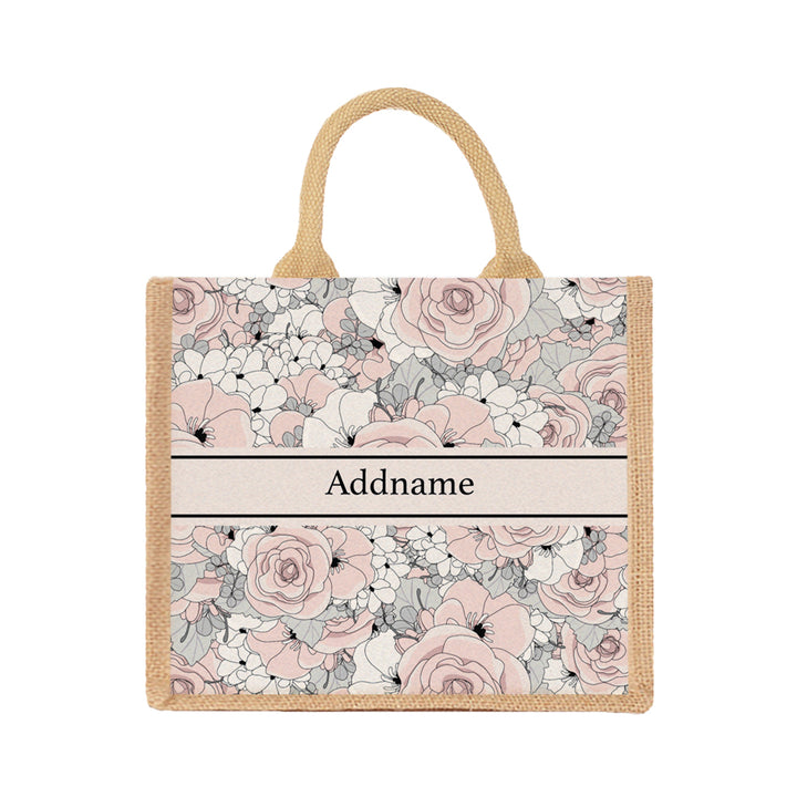 Teezbee.com - Pink Roses Jute Tote Bag (Natural | Medium)