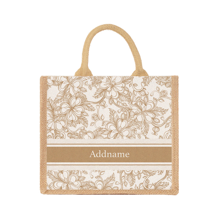 Teezbee.com - Floral Artline Series Jute Tote Bag (Medium | Natural | Classic)