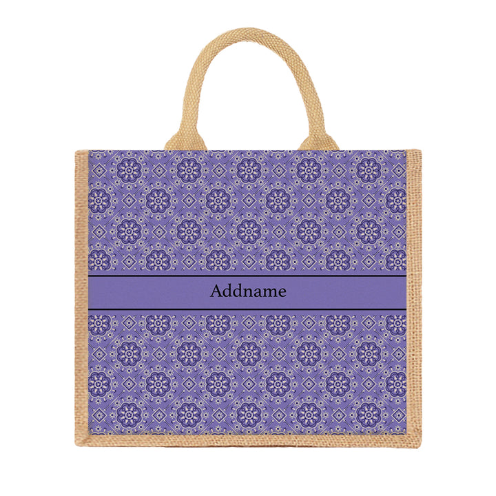 Teezbee.com - Mosaic Ornament Purple Jute Tote Bag (Natural | Large)