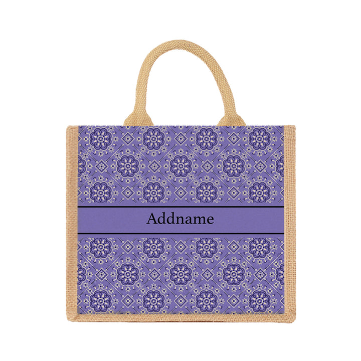 Teezbee.com - Mosaic Ornament Purple Jute Tote Bag (Natural | Medium)