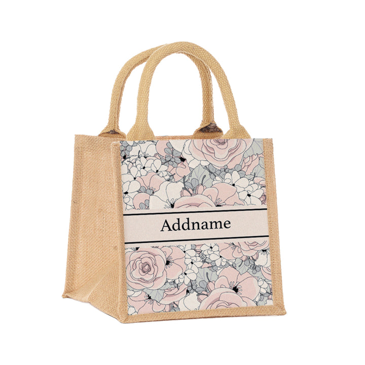 Teezbee.com - Pink Roses Jute Tote Bag (Natural | Small)