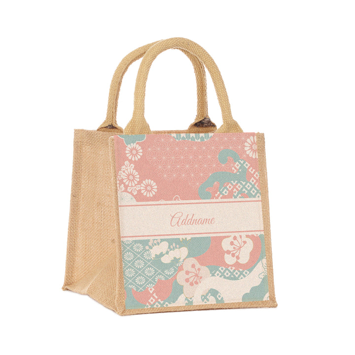 Teezbee.com - Rosy Cherry Blossom Oriental Series Jute Tote Bag (Small | Natural | Signature)