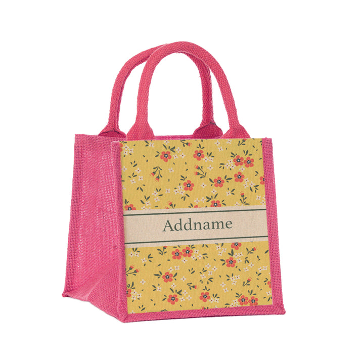 Teezbee.com - Cute Floral Jute Tote Bag (Pink | Small)