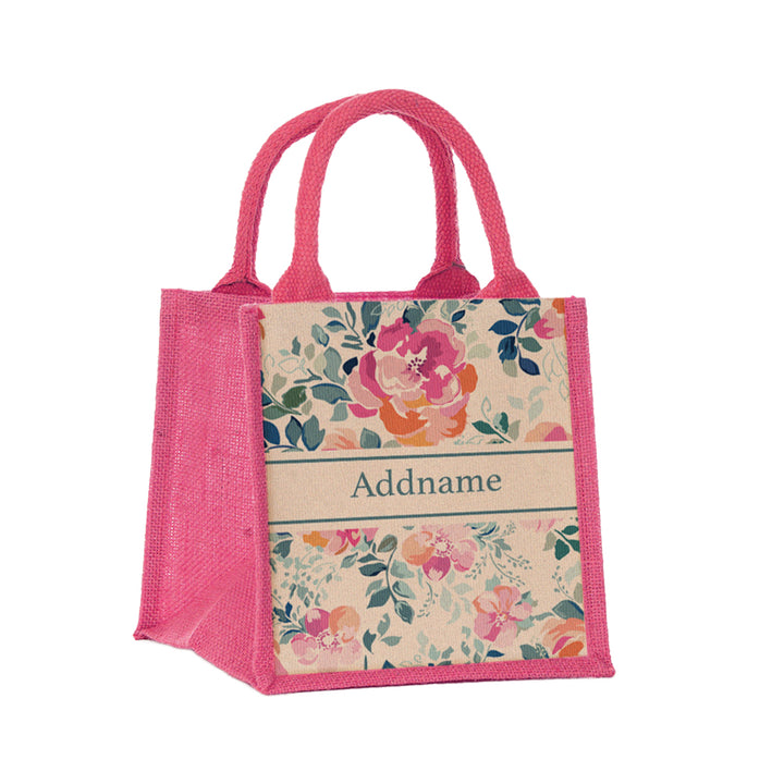 Teezbee.com - Flora Collage Jute Tote Bag (Pink | Small)
