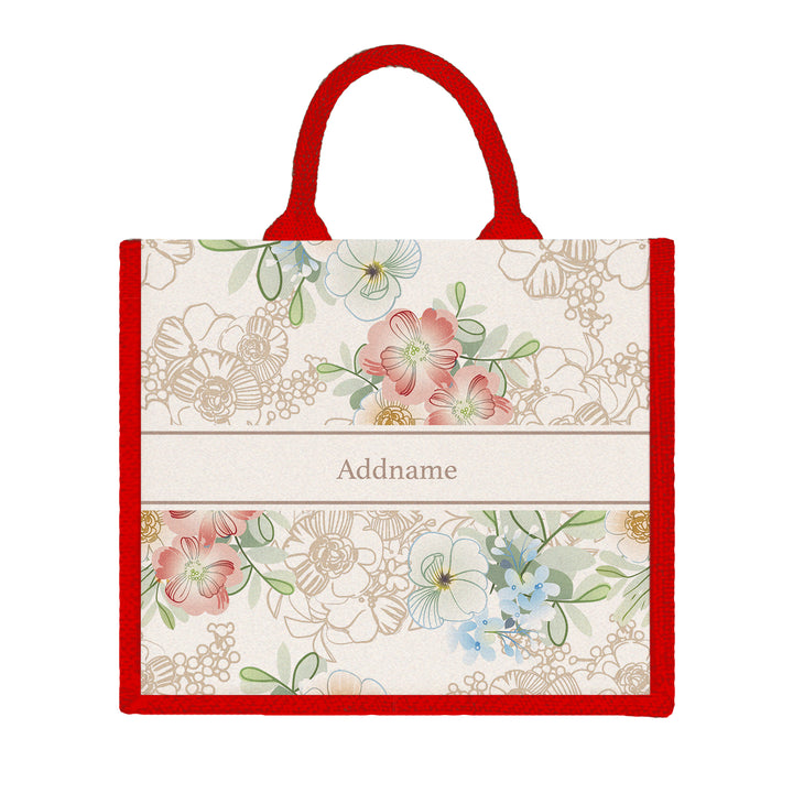 Teezbee.com - Abstract Fleur Flora Series Jute Tote Bag (Large | Red | Classic)