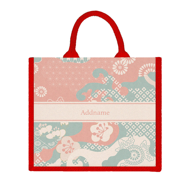 Teezbee.com - Rosy Cherry Blossom Oriental Series Jute Tote Bag (Large | Red | Classic)