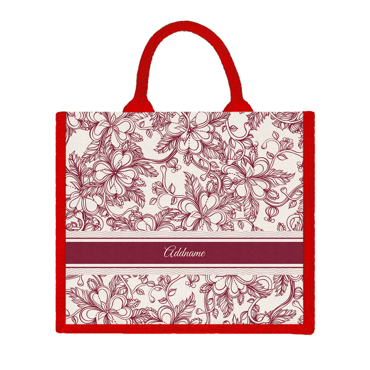 Teezbee.com - Floral Artline Series Jute Tote Bag (Large | Red | Signature)