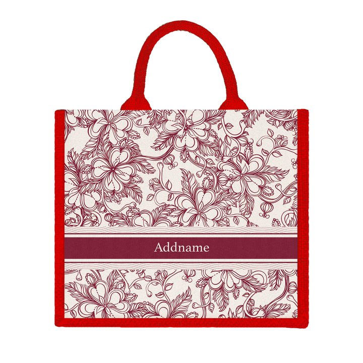 Teezbee.com - Floral Artline Series Jute Tote Bag (Large | Red | Classic)